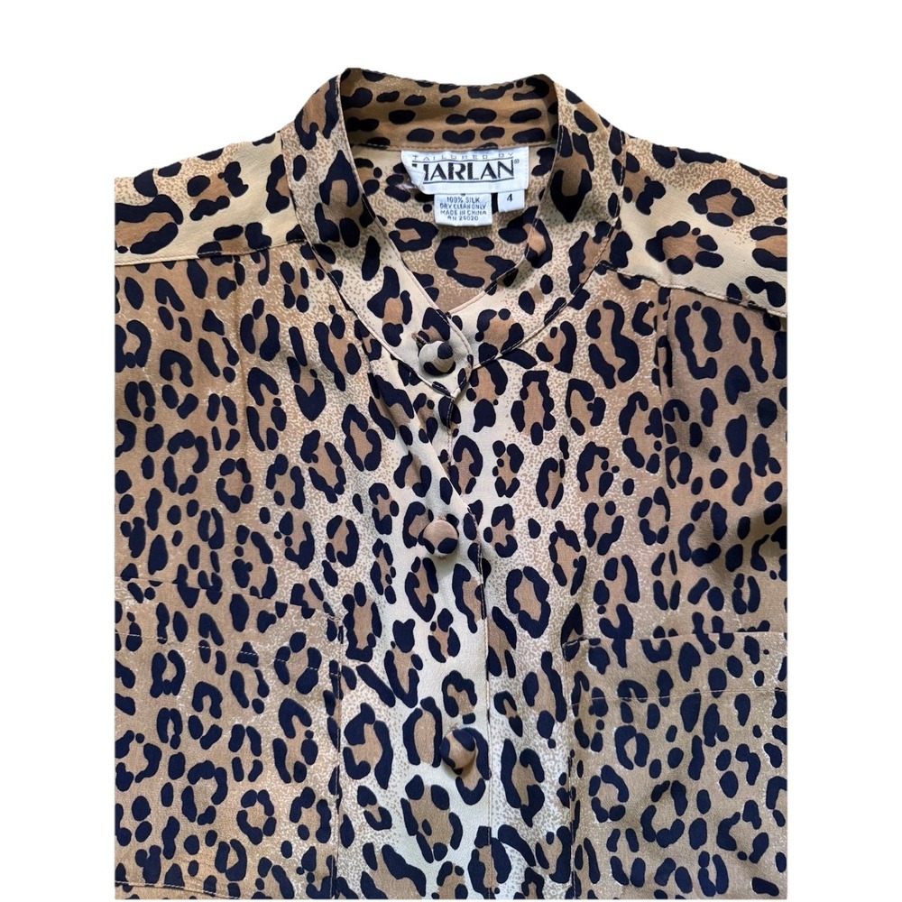 Vintage Silk Leopard Print 2 Pc Pants Set 90s Animal Blouse Outfit Harlan
